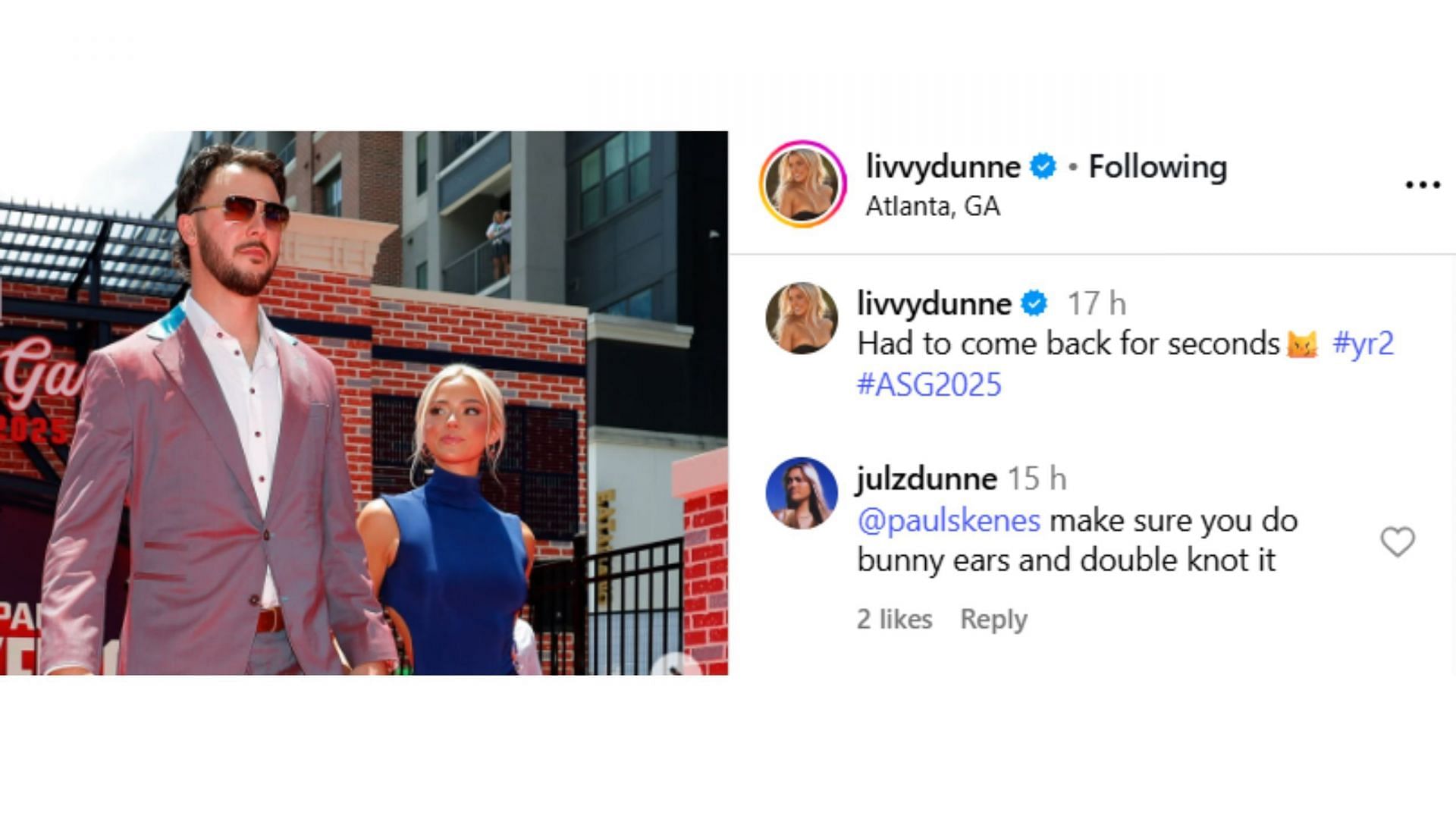 Screenshot of comment (IG/@livvydunne)